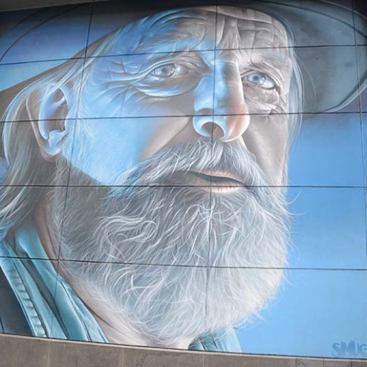 Great painting of a bearded guy, Little Bourke Street, Melbourne